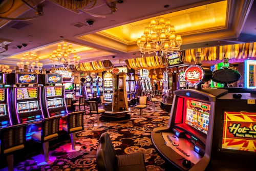 Casino Trip with Fun Scarf with a pocket - picture of a casino floor all lit up.