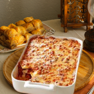 A dish of 4-ingrediant Lasagna 