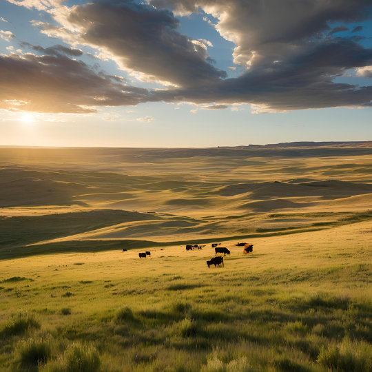 Why Regenerative Farming -  AI created open Wyoming ranchland with native grasslands and cattle grazing.