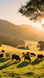 Antibiotic-Free Beef Innovations - Cattle graving in beautiful meadow in a natural healthy way.