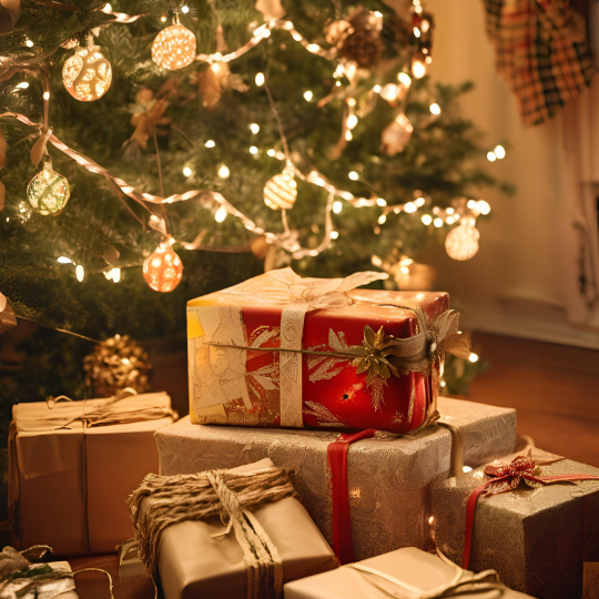 Season of Joy - Gift-Giving - Beautifully wrapped gifts under a Christmas tree.