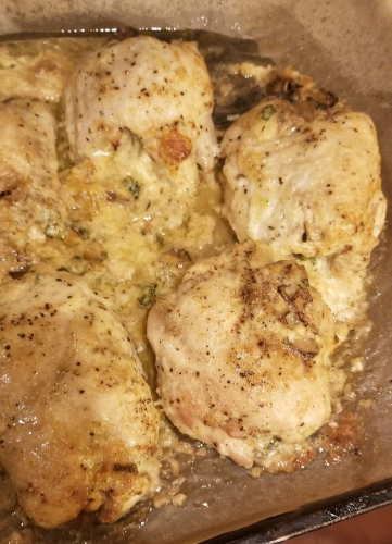 Tamis Stuffed Pocket Recipe -Chicken Thigh Stuffed Pocket just out of the oven still on the parchment lined pan.