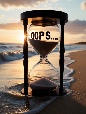Oops, We’re Sorry You Missed Out: Discover a New Era of Exclusive Offers - Hourglass on the beach depicting time running out and "Oops..." etched in the glass.