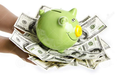 Stretch Your Clothing Budget Without Sacrificing Style - green piggy bank on a stack of money saved with this exclusive members only pricing club!