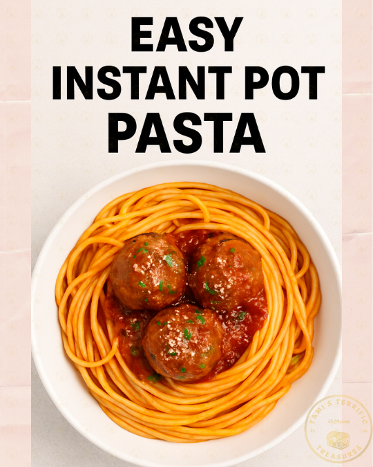 Instant Pot Pasta Times I Use (No Babysitting It!) - Image of a delicious bowl of spaghetti with three meatballs on top.