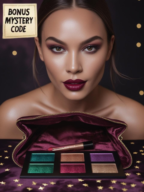 Mystical Makeup - beautiful woman dark colors with jewel-tone eye-shadow pallet. Announcing Bonus Mystery Code. Halloween
