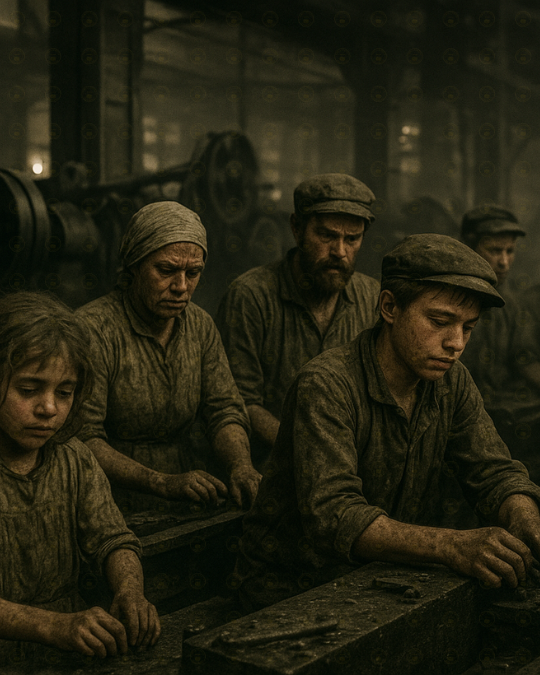 Labor Day: From Strike to Holiday. ~ 19th-century factory workers in harsh conditions, children and adults laboring long hours