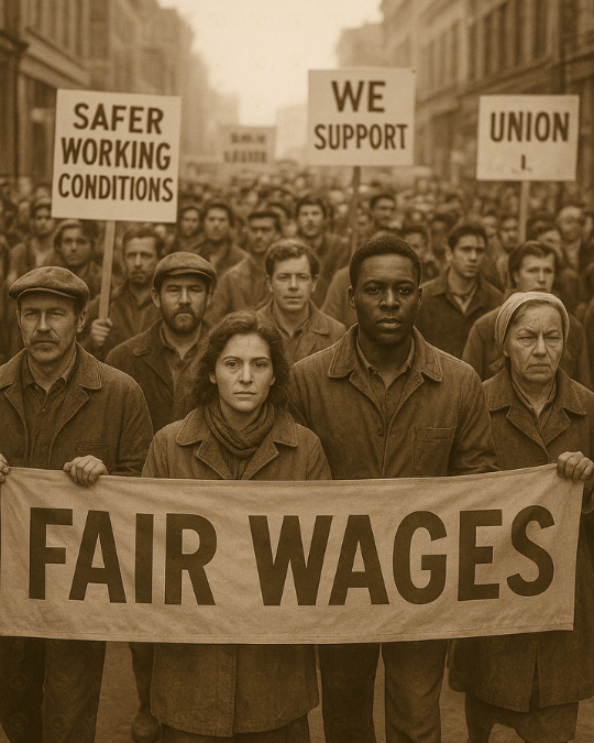Labor Day: From Strike to Holiday. ~ Historic labor union march showing workers united for fair wages and safer conditions