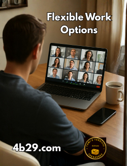 Guy utilizing Flexible Work Options with his laptop and cell phone while drinking coffee.
