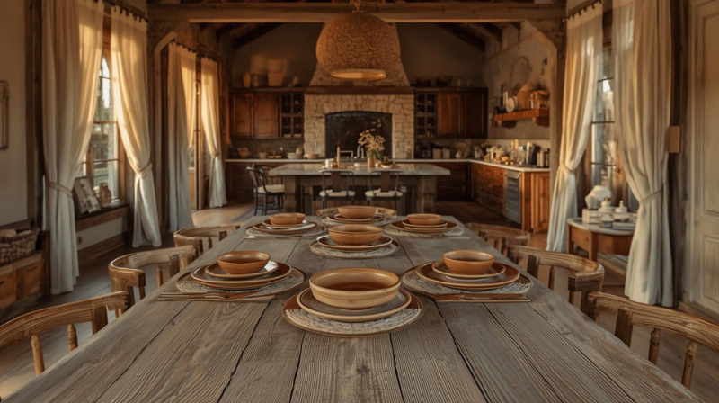 Rustic dinning table overlooking the kitchen. Where the heartbeat of any legacy begins.